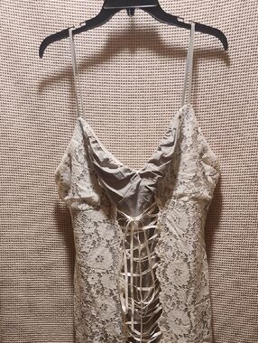 Fashion Nova Cream Lace-Up Mini Dress